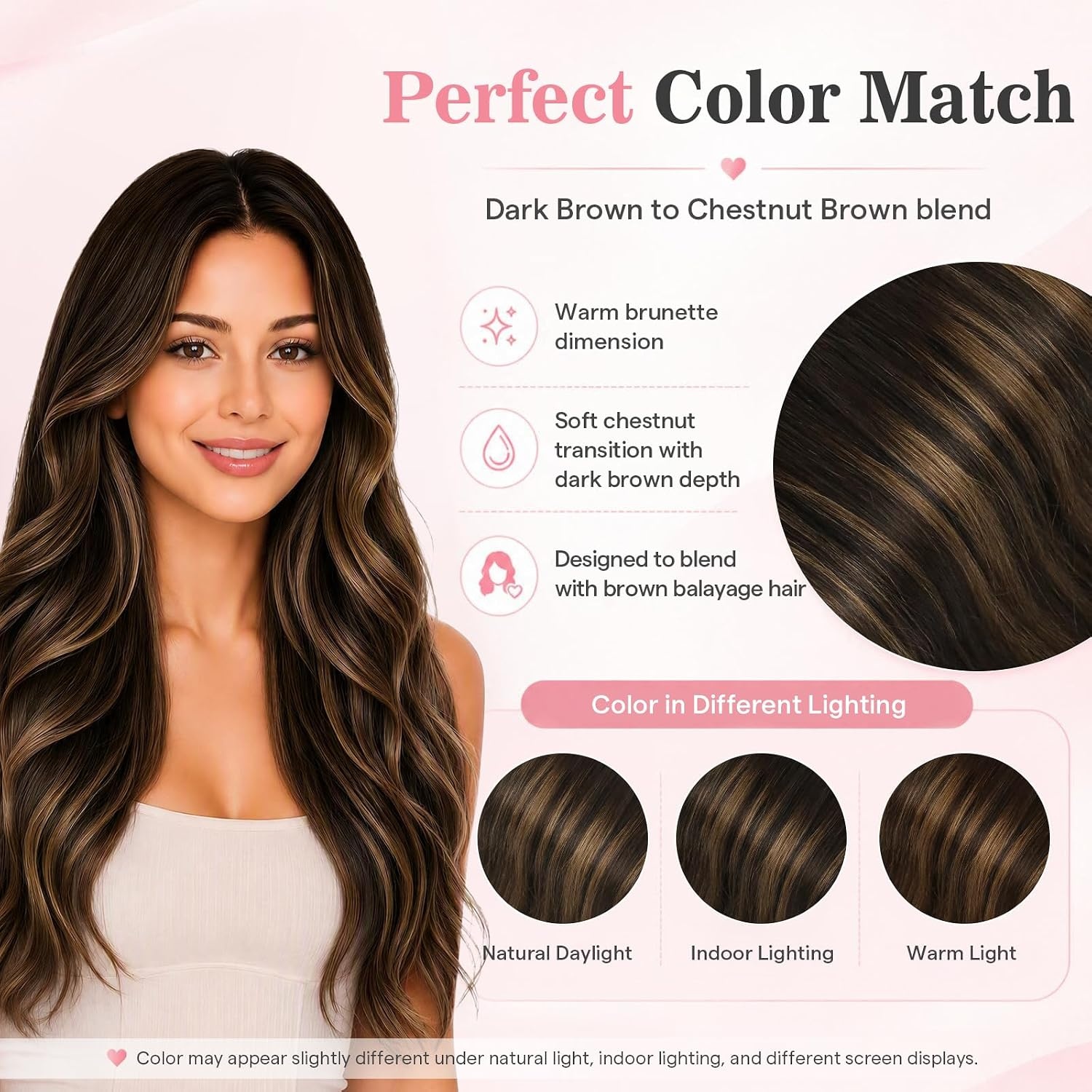 image:imageMoresoo Clip in Hair Extensions Ash Blonde Highlights 14inch Yellow ToneS 262 Dark Brown to Chestnut Brown and Dark Brown