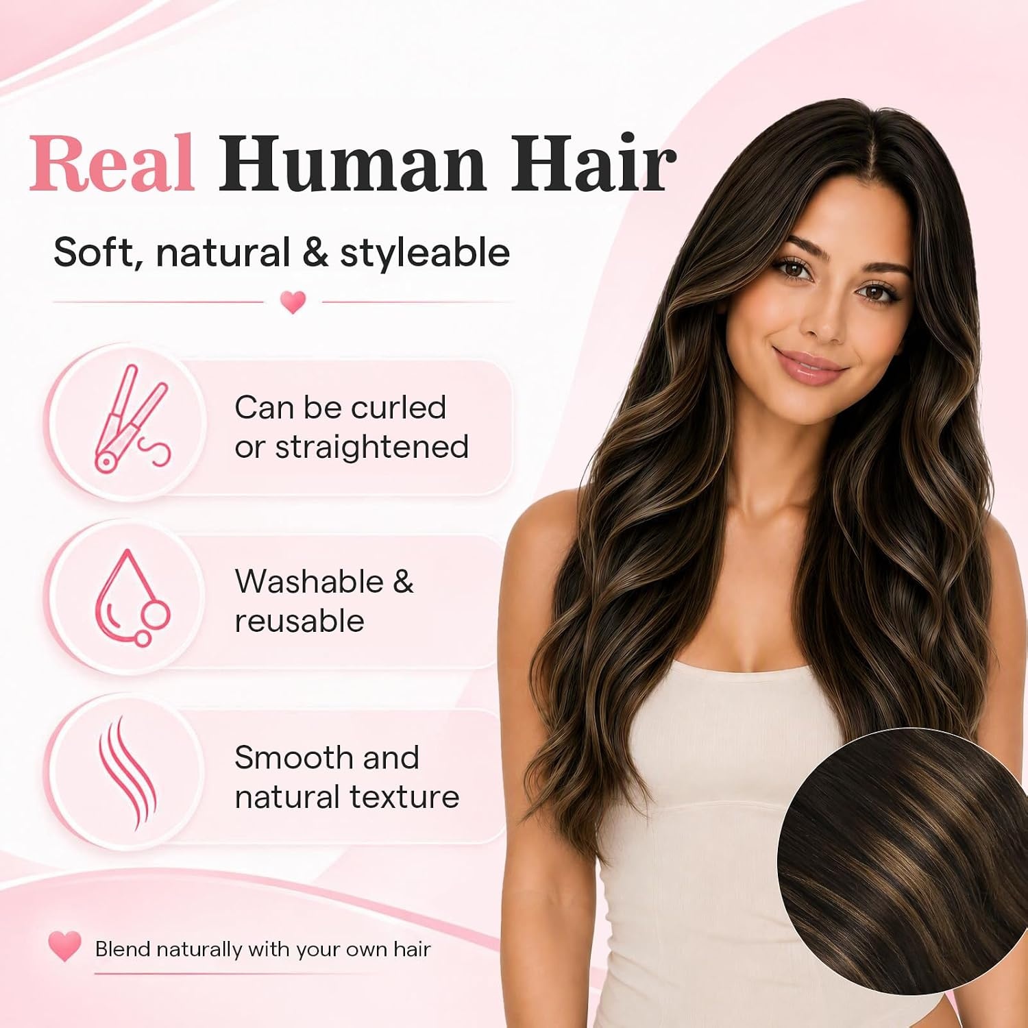 image:imageMoresoo Clip in Hair Extensions Ash Blonde Highlights 14inch Yellow ToneS 262 Dark Brown to Chestnut Brown and Dark Brown