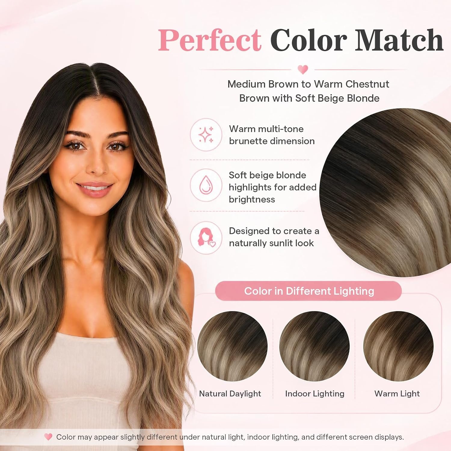 image:imageMoresoo Clip in Hair Extensions Ash Blonde Highlights 14inch Yellow ToneS 41016 Medium Brown to Warm Chestnut Brown with Soft Beige Blonde