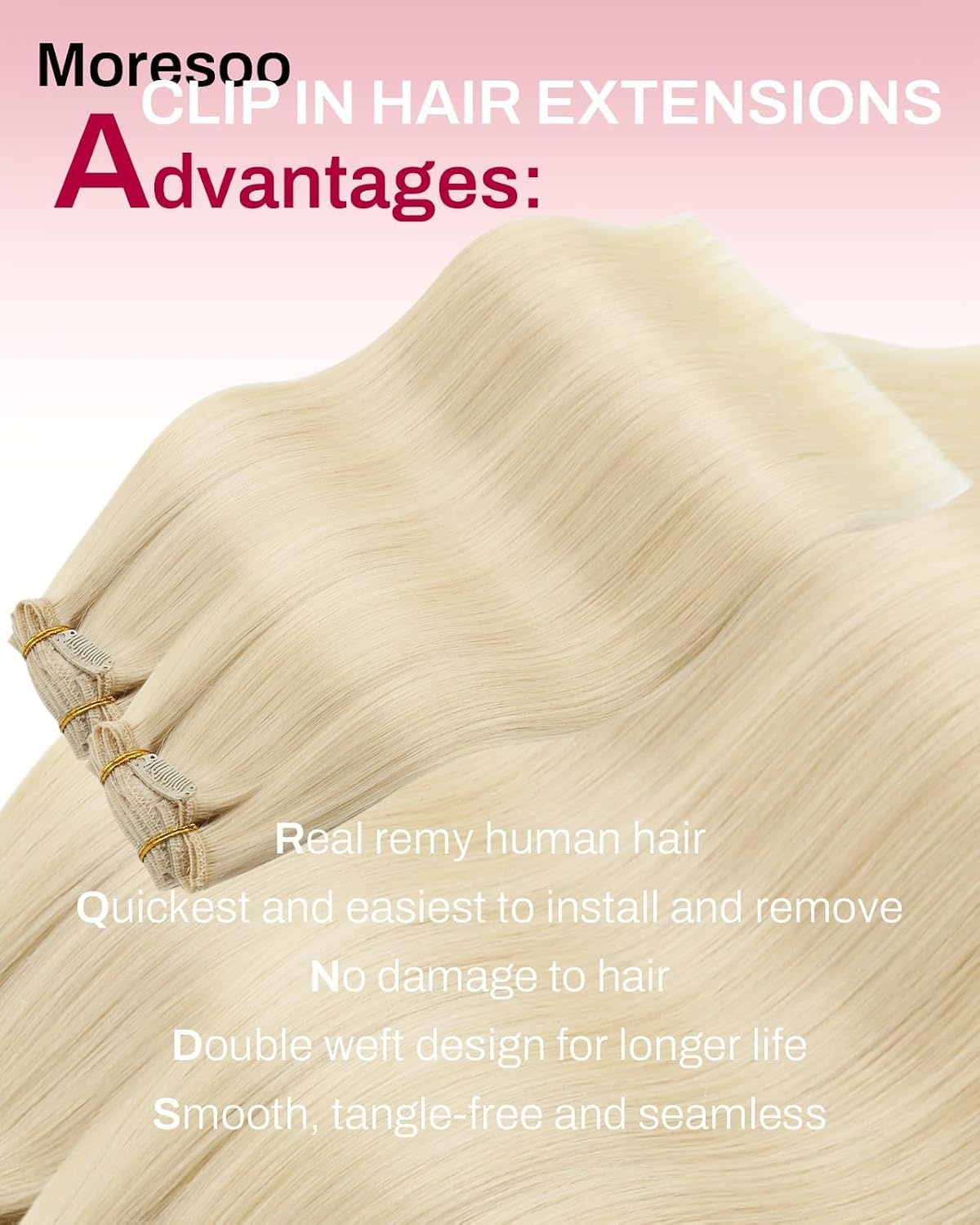 image:imageMoresoo Clip in Hair Extensions Ash Blonde Highlights 14inch Yellow ToneS 60 Light Blonde