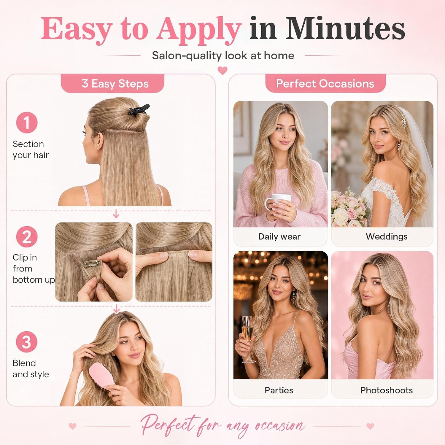 image:imageMoresoo Clip in Hair Extensions Ash Blonde Highlights 14inch Yellow ToneS 60 Light Blonde