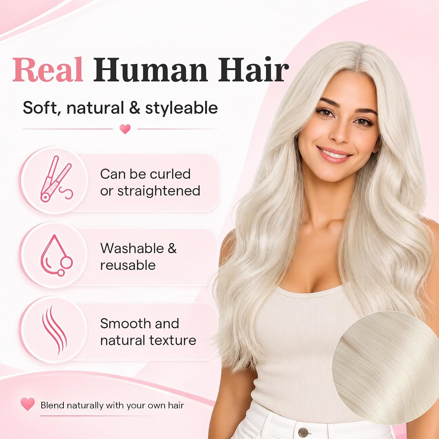 image:imageMoresoo Clip in Hair Extensions Ash Blonde Highlights 14inch Yellow ToneS 60A Platinum Blonde