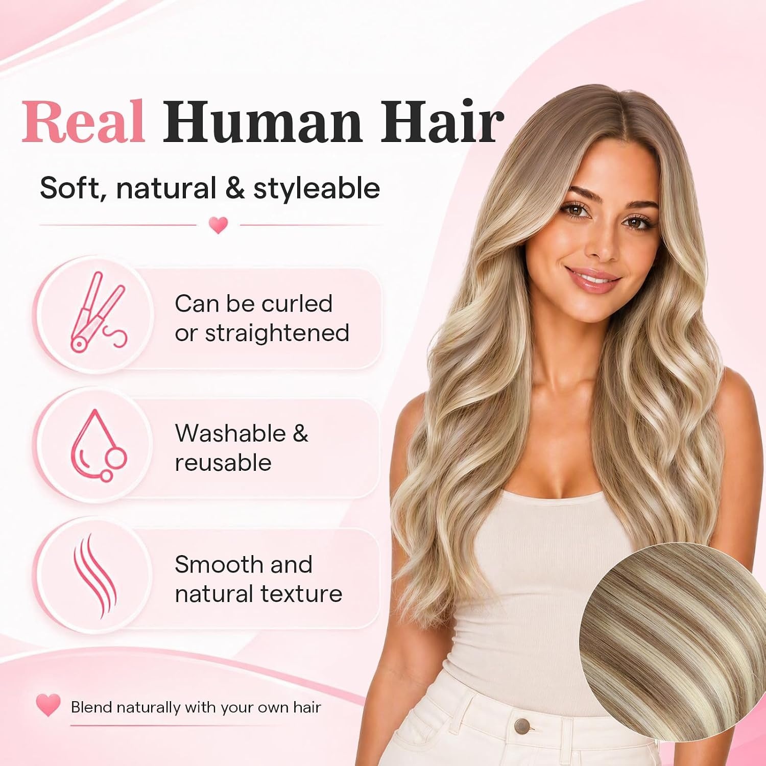 image:imageMoresoo Clip in Hair Extensions Ash Blonde Highlights 14inch Yellow ToneS 8228 Light Brown to Dirty blonde
