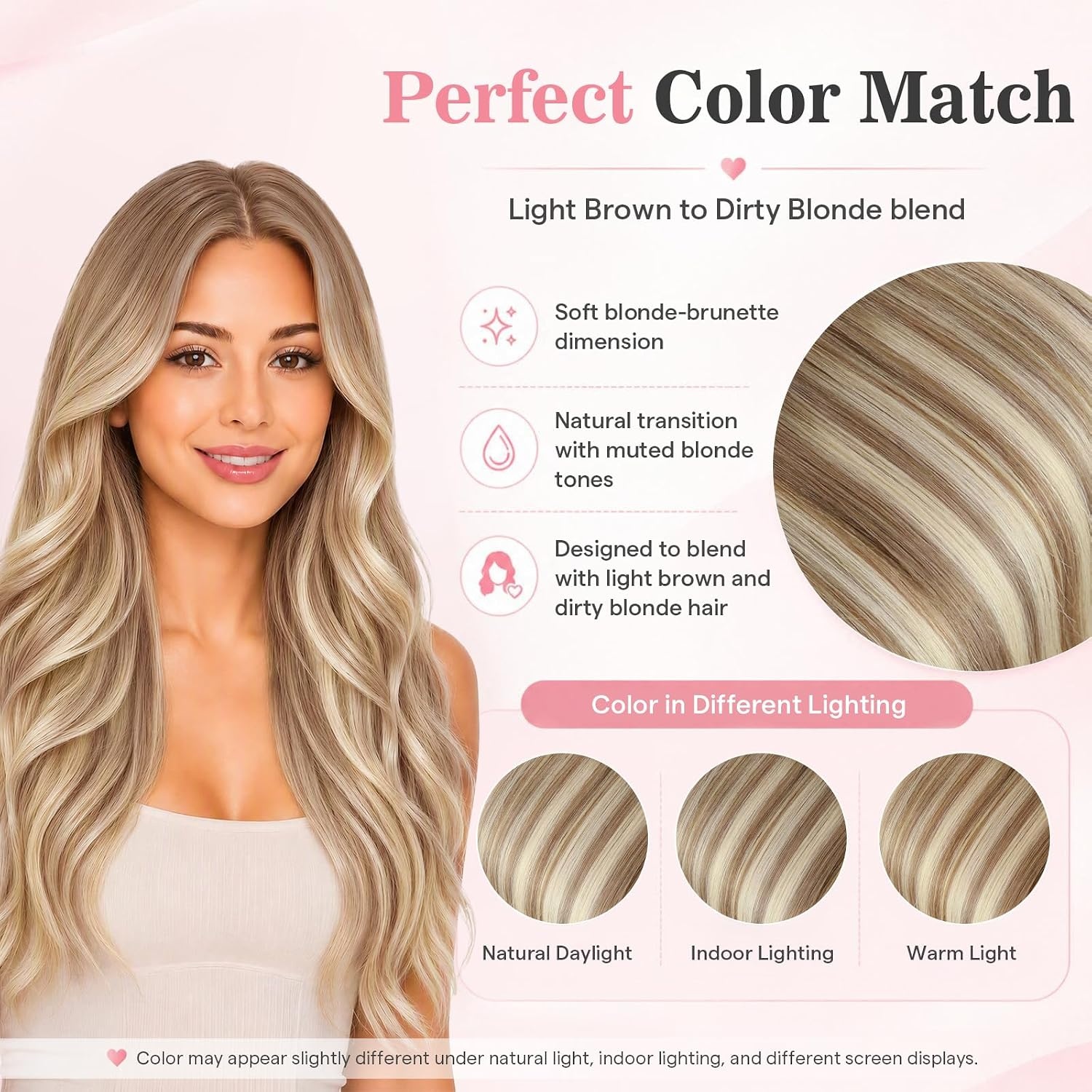 image:imageMoresoo Clip in Hair Extensions Ash Blonde Highlights 14inch Yellow ToneS 8228 Light Brown to Dirty blonde