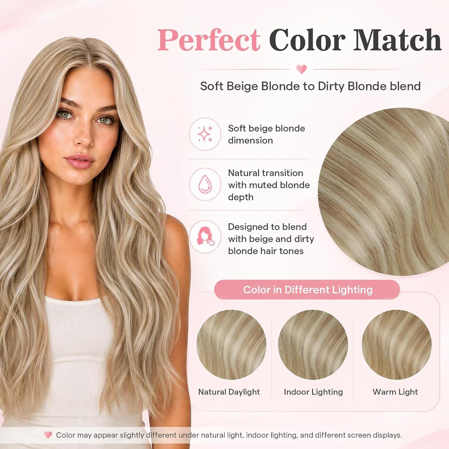 image:imageMoresoo Clip in Hair Extensions Ash Blonde Highlights 14inch Yellow ToneS P1622 Soft Beige Blonde to Dirty blonde