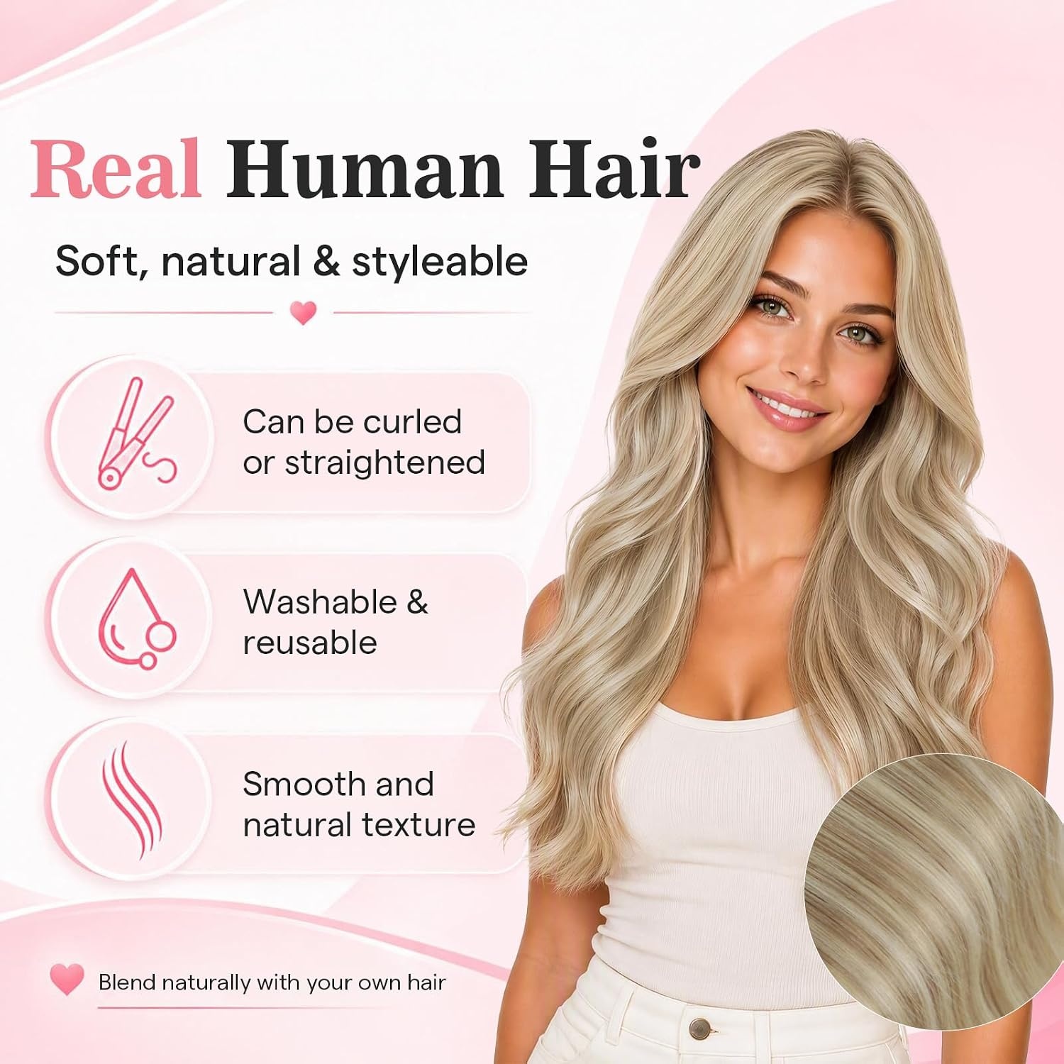 image:imageMoresoo Clip in Hair Extensions Ash Blonde Highlights 14inch Yellow ToneS P1622 Soft Beige Blonde to Dirty blonde