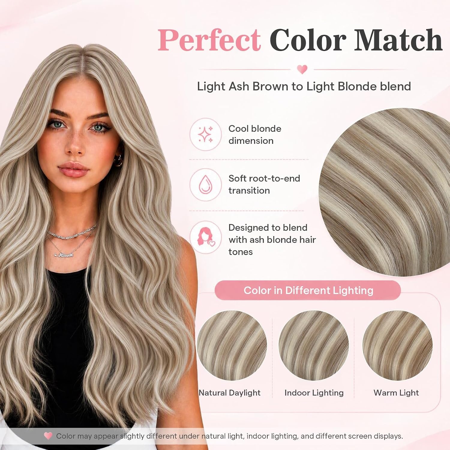image:imageMoresoo Clip in Hair Extensions Ash Blonde Highlights 14inch Yellow ToneS P9A60 Light Ash Brown to Light Blonde