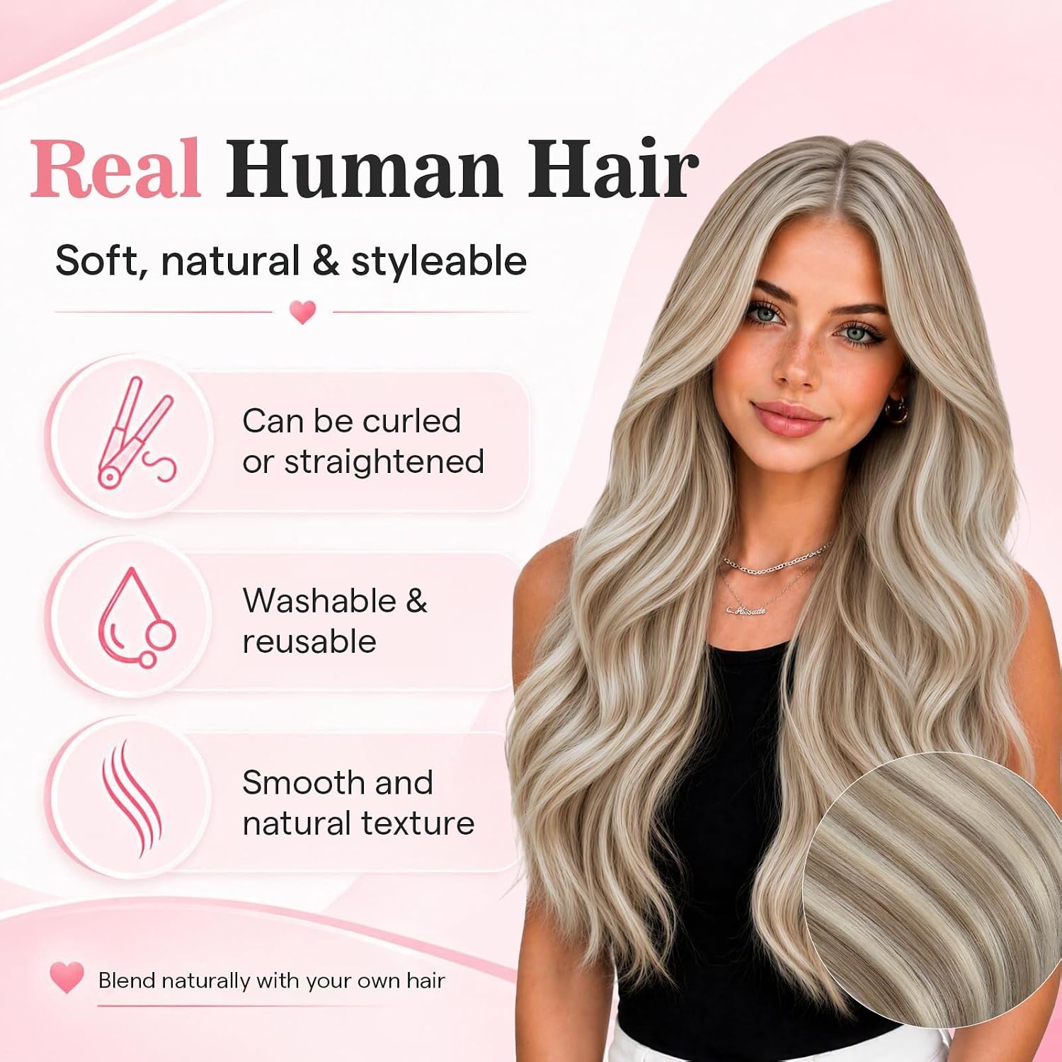 image:imageMoresoo Clip in Hair Extensions Ash Blonde Highlights 14inch Yellow ToneS P9A60 Light Ash Brown to Light Blonde