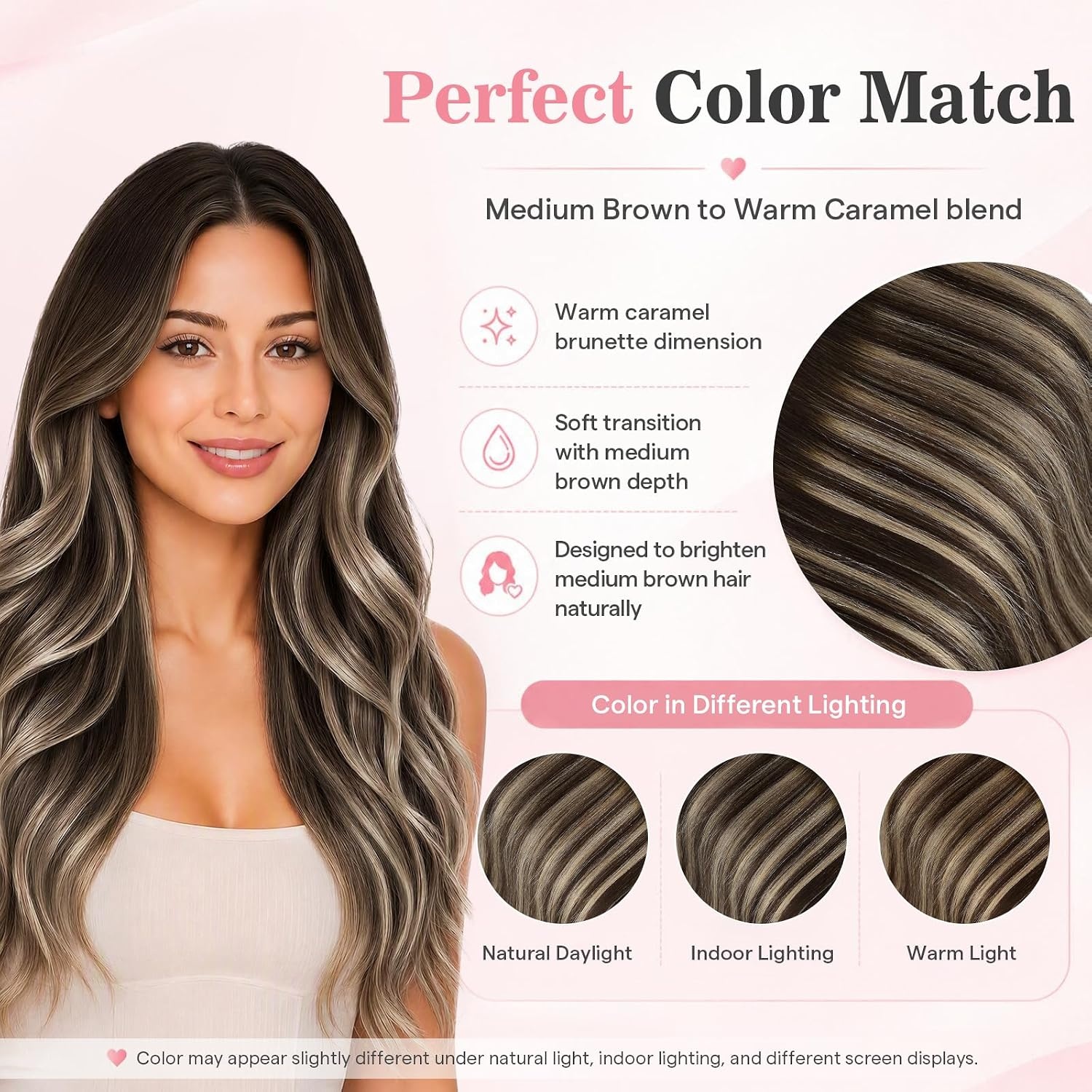 image:imageMoresoo Clip in Hair Extensions Ash Blonde Highlights 14inch Yellow ToneS4274 Medium Brown to Warm Caramel and Medium Brown