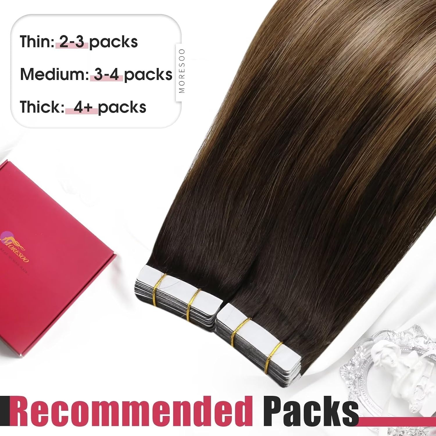 image:imageMoresoo Clip in Hair Extensions and Human Hair Tape in Extensions Balayage Dark Brown to Blonde Mix with Brown20pcs50g5pcs70g 14inch Bundle