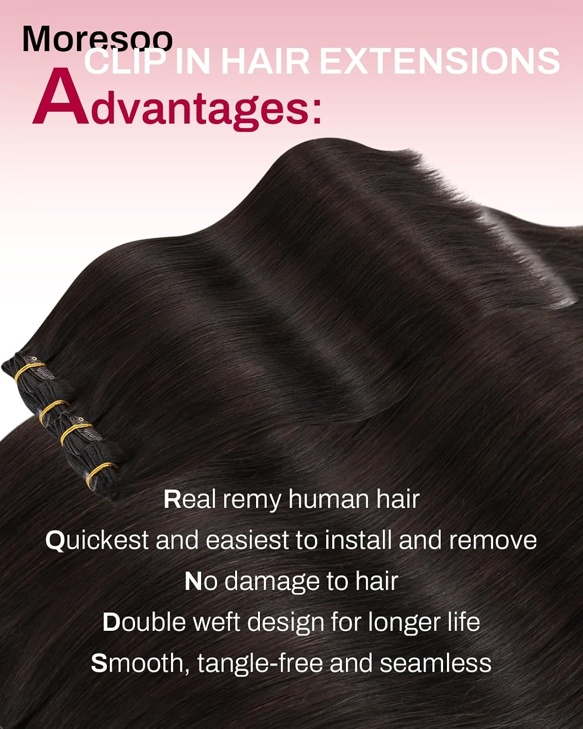 image:imageMoresoo Natural Black Dark Brown Clip ins 14in 80g and 18in 120g Bundle