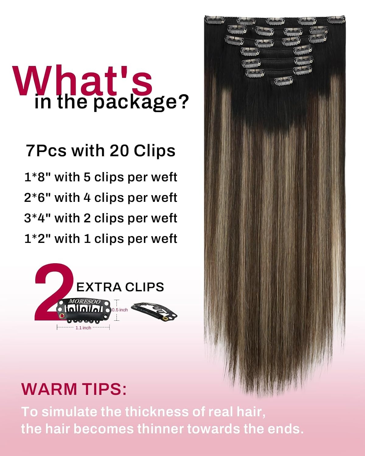 image:imageMoresoo Natural Black Off Black Balayage Clip ins 18in and 20in 120g Bundle