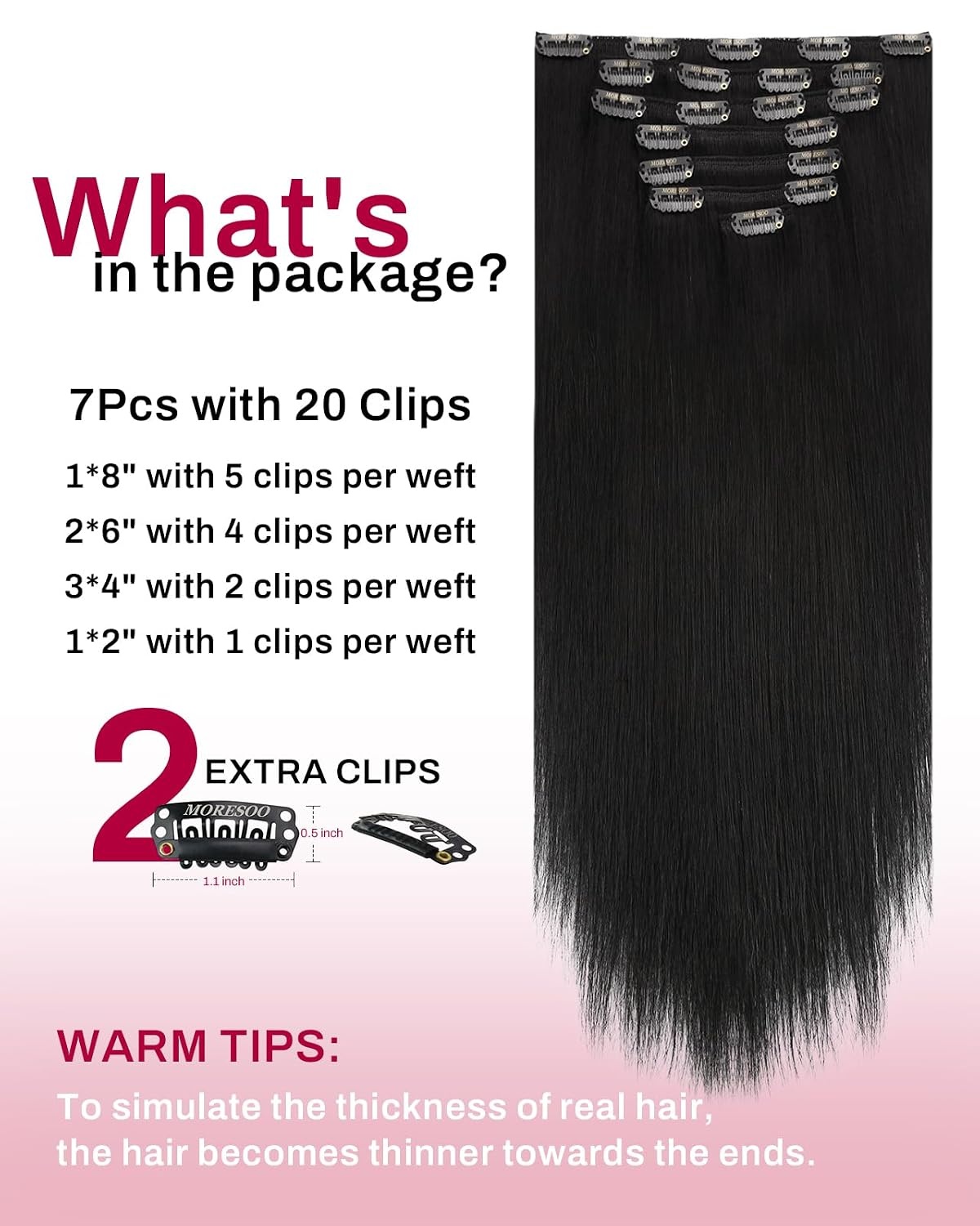 image:imageMoresoo Natural Black Off Black Balayage Clip ins 18in and 20in 120g Bundle