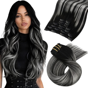 Moresoo Black Silver Balayage Clip in Extensions Thick Full Body 20in 150g