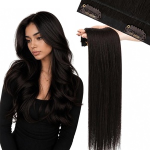 Moresoo Clip in Hair Extensions Ash Blonde Highlights 14inch Yellow Tone(#S 2 Dark Brown)
