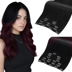Moresoo Natural Black Burgundy Clip ins 14in 80g and 16in 120g Bundle