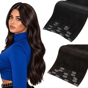 Moresoo Natural Black Dark Brown Clip ins 14in 80g and 18in 120g Bundle