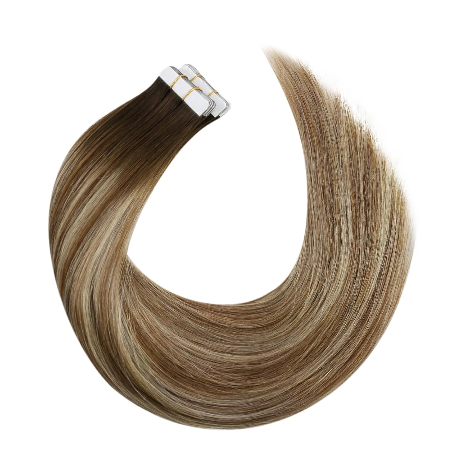 image:image2 Packs 22 Inch Total 40Pieces Tape in Hair Extensions46613 Dark Brown to Chestnut Brown with Platinum Blonde Hair Extensions41016 Dark Brown to Golden Brown with Golden Blonde Hair Extensions