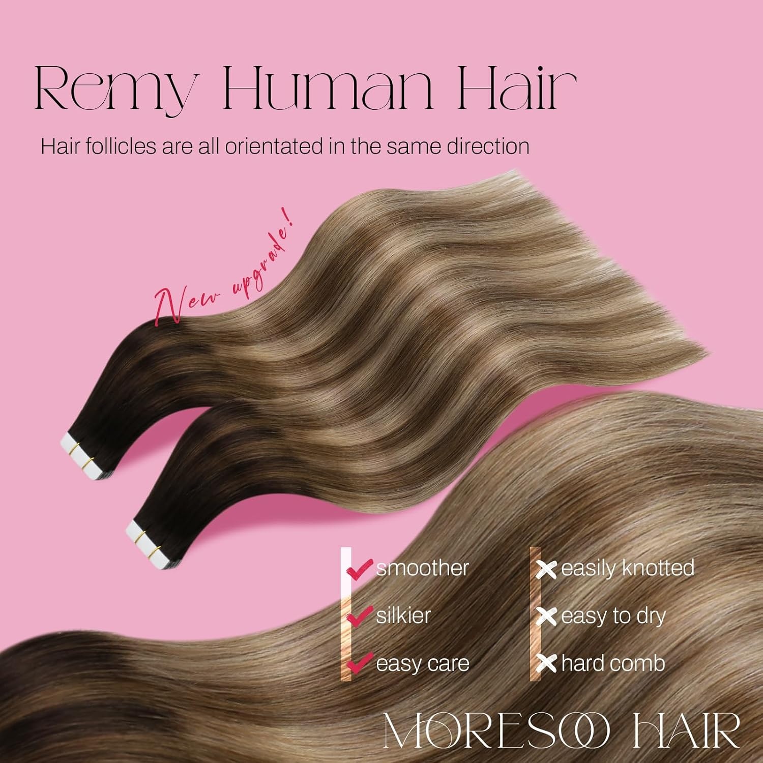 image:image2 Packs 22 Inch Total 40Pieces Tape in Hair Extensions46613 Dark Brown to Chestnut Brown with Platinum Blonde Hair Extensions41016 Dark Brown to Golden Brown with Golden Blonde Hair Extensions