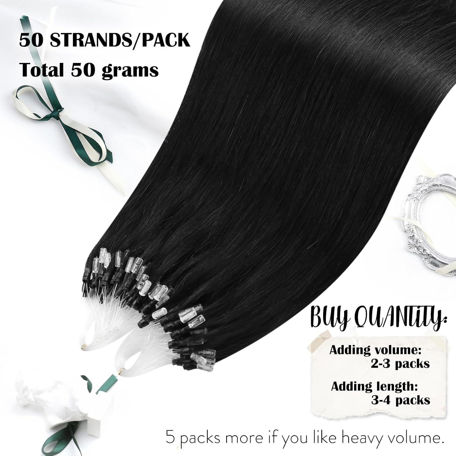 image:imageMicrolink Hair Extensions Human Hair 22 Inch18 Inch 100 Natural Human Hair Extensions Black Hair Extensions 50G 50S Bundle