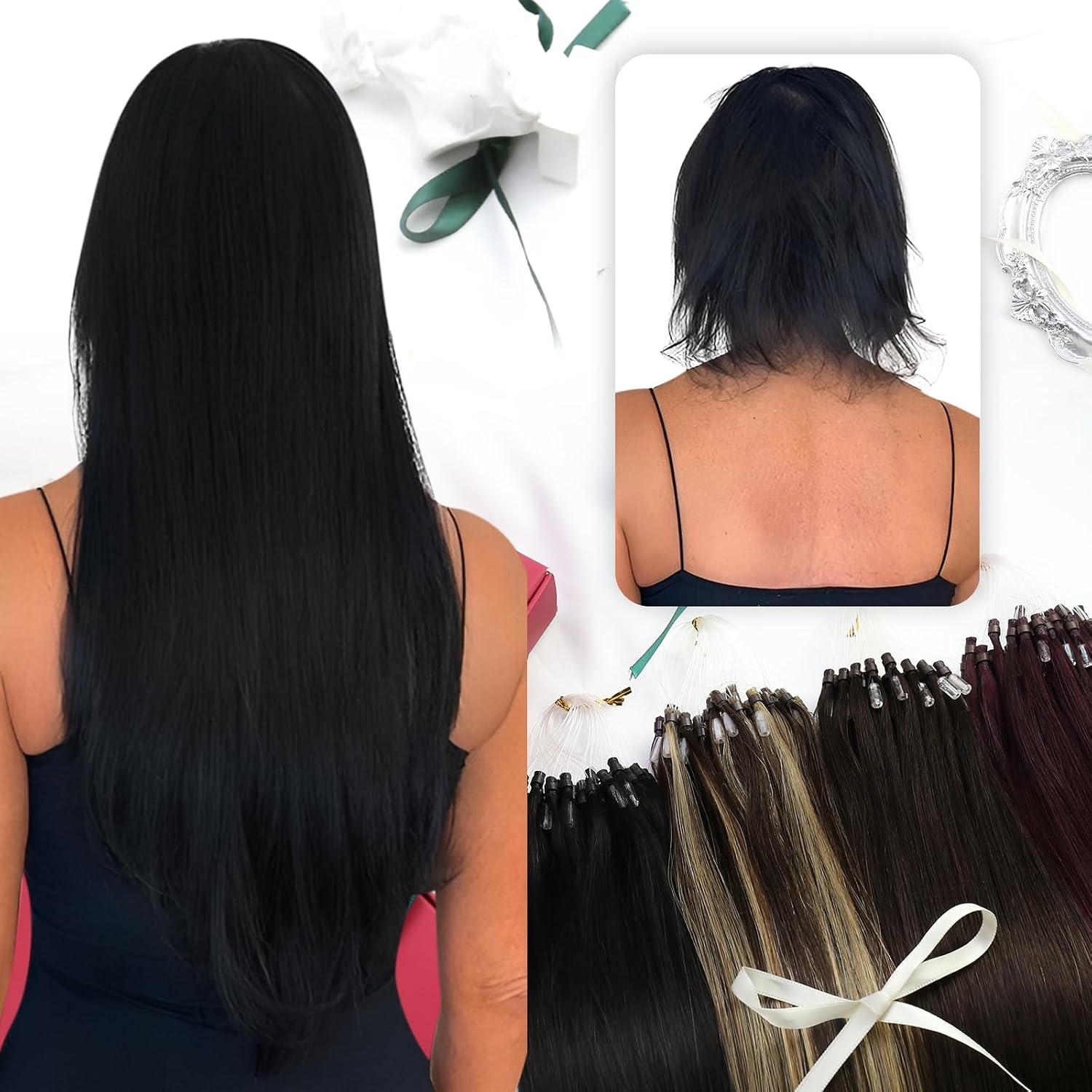 image:imageMicrolink Hair Extensions Human Hair 22 Inch18 Inch 100 Natural Human Hair Extensions Black Hair Extensions 50G 50S Bundle