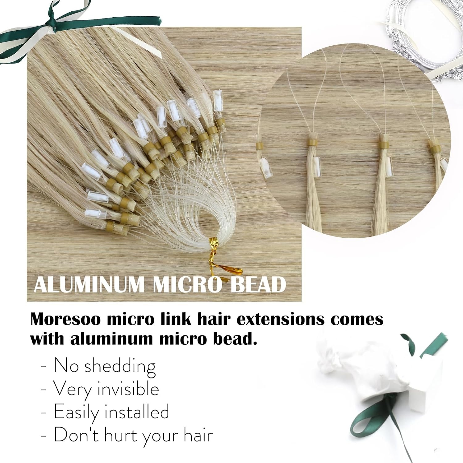 image:imageMoresoo 100g Micro Beads Hair Extensions Real Human Hair Bundle U Tip Hair Extnesions Human Hair Ash Blonde Highlight Bleach Blonde 18613 14 inch