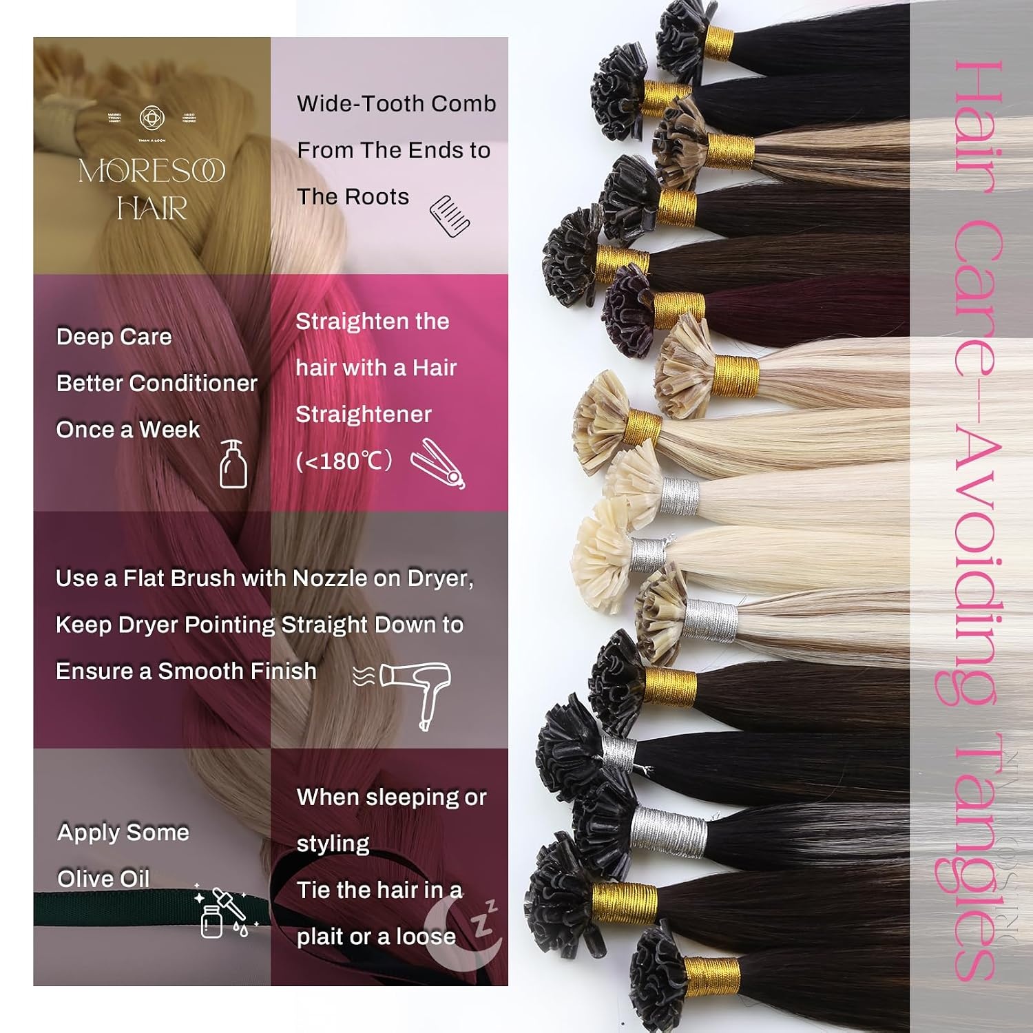 image:imageMoresoo 100g Micro Beads Hair Extensions Real Human Hair Bundle U Tip Hair Extnesions Human Hair Ash Blonde Highlight Bleach Blonde 18613 14 inch