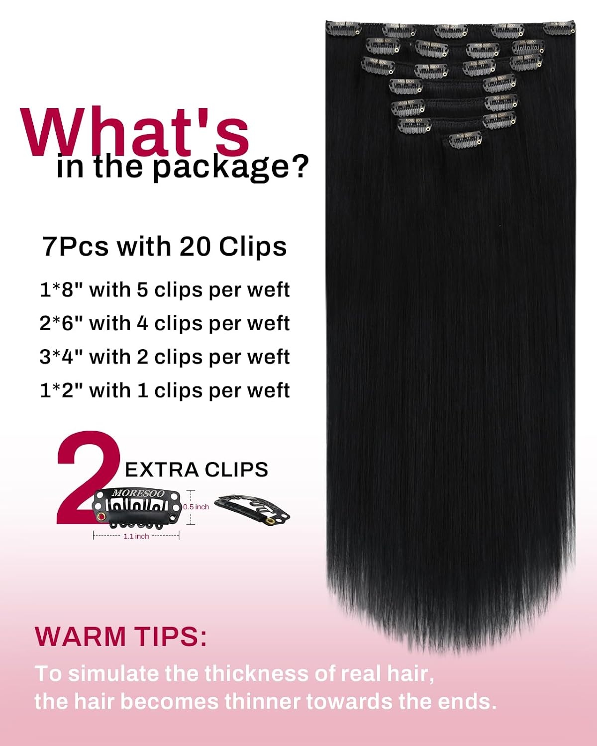 image:imageMoresoo 16in Human Hair Clip in Extensions Jet Black and Mocha Caramel