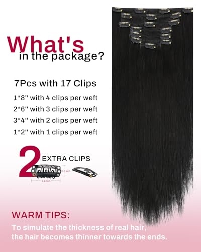 image:imageMoresoo 16in Jet Black and Off Black Clip In Hair Extensions 14 Pieces