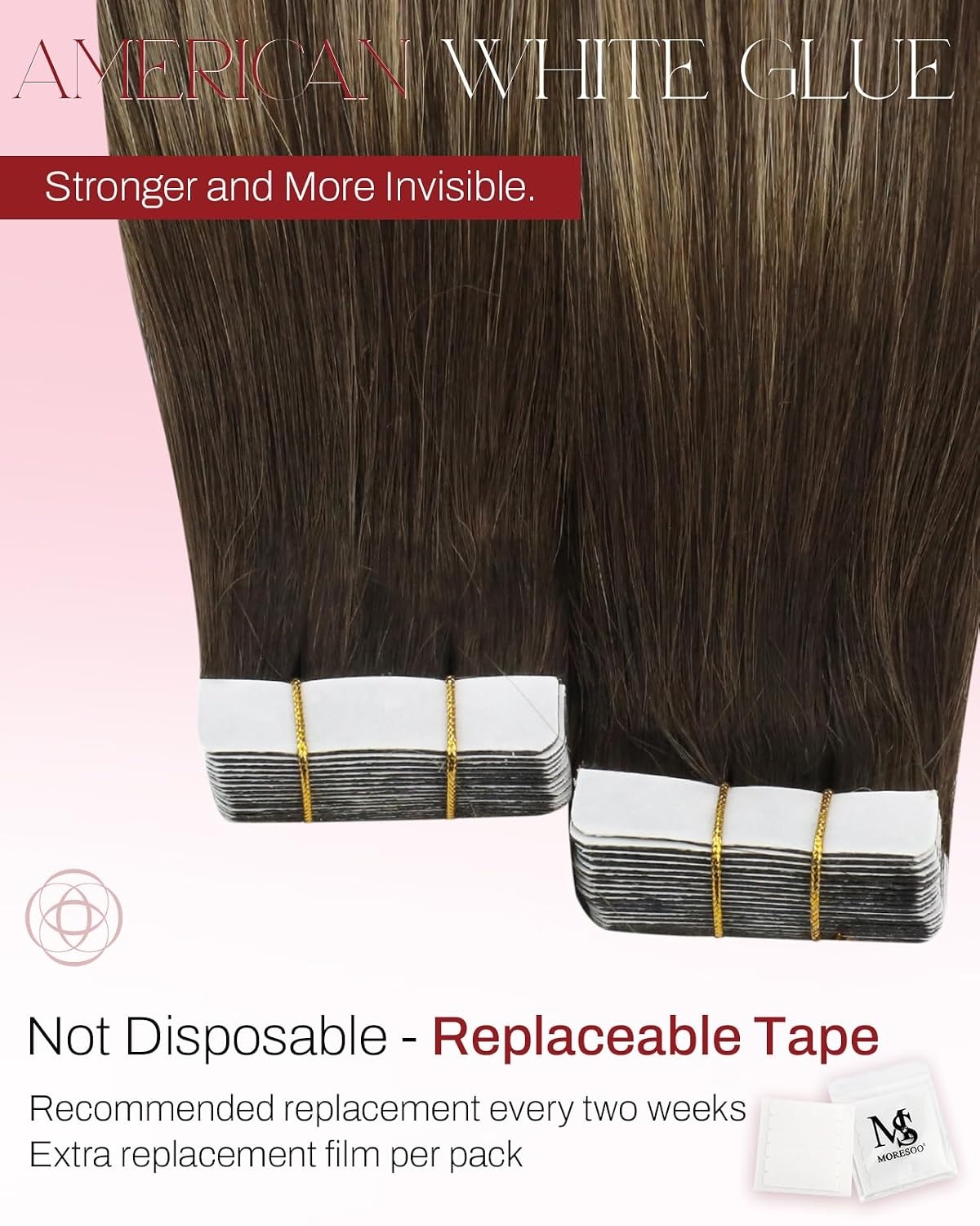 image:imageMoresoo 20PCS Balayage Brown Tape in Hair Extensions 16 Inch 4274 50G and Black Tape in Hair Extensions Human Hair 16inch 50g 1