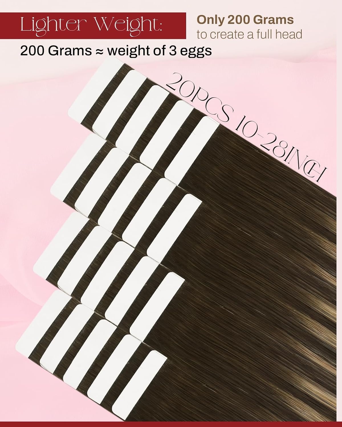 image:imageMoresoo 20PCS Balayage Brown Tape in Hair Extensions 16 Inch 4274 50G and Black Tape in Hair Extensions Human Hair 16inch 50g 1