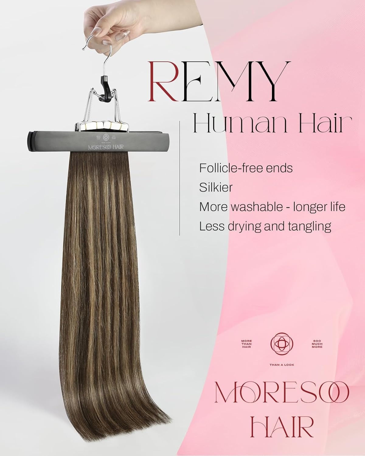 image:imageMoresoo 20PCS Balayage Brown Tape in Hair Extensions 16 Inch 4274 50G and Black Tape in Hair Extensions Human Hair 16inch 50g 1