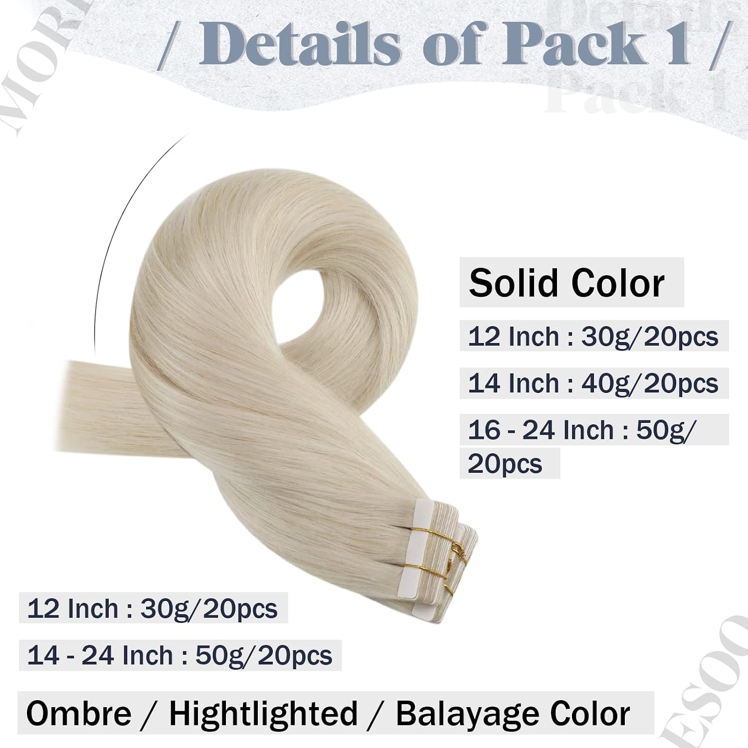 image:imageMoresoo Bundle TapeClip in Human Hair Extensions 18 Inch White Blonde Hair Extensions Solid Color 60A White Blonde 50g 20pcs120g 7pcs Thick Straight Remy Hair