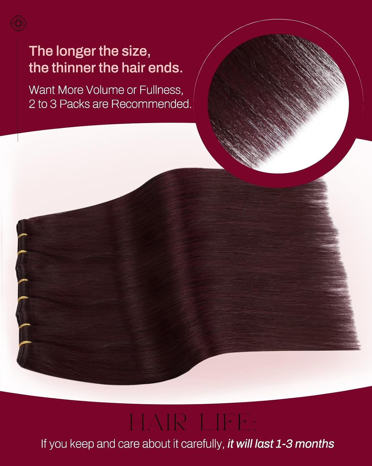 image:imageMoresoo Clip in and Sew in Human Hair Extensions Jet Black and Burgundy Red