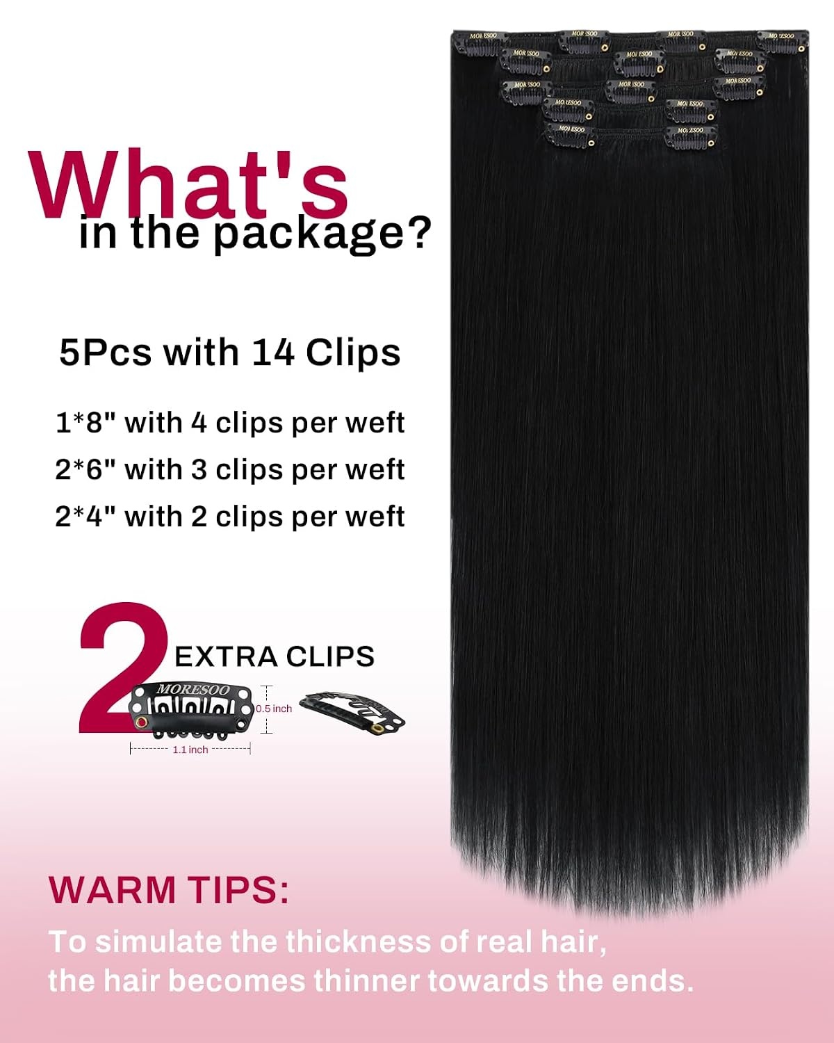 image:imageMoresoo Clip in and Sew in Human Hair Extensions Jet Black and Burgundy Red