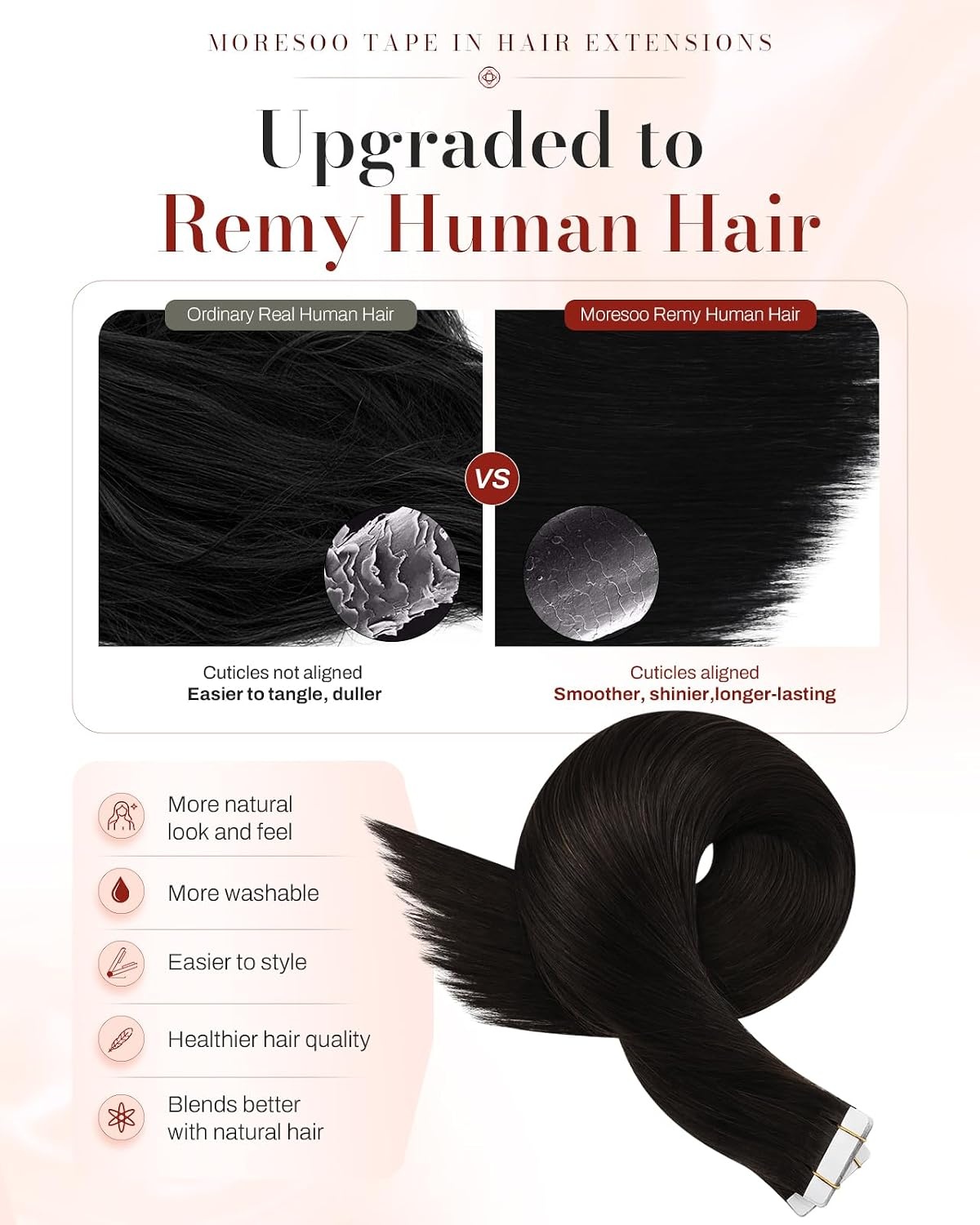 image:imageMoresoo Dark Brown Invisible Tape in Hair Extensions 12 Inch Tabs Bundle