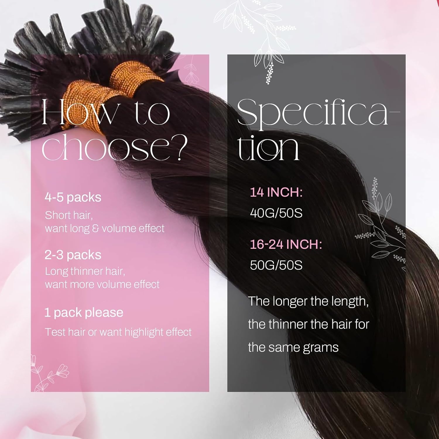image:imageMoresoo Fusion Hair Extensions Human Hair Brunette Blend 14 Inch