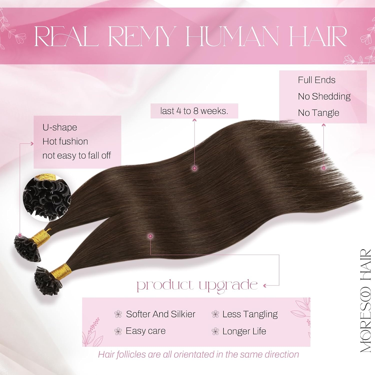image:imageMoresoo Fusion Hair Extensions Human Hair Brunette Blend 18 Inch
