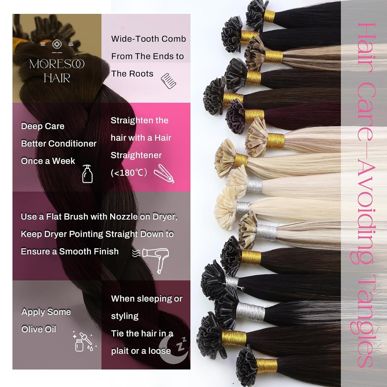 image:imageMoresoo Fusion Hair Extensions Human Hair Brunette Blend 20 Inch