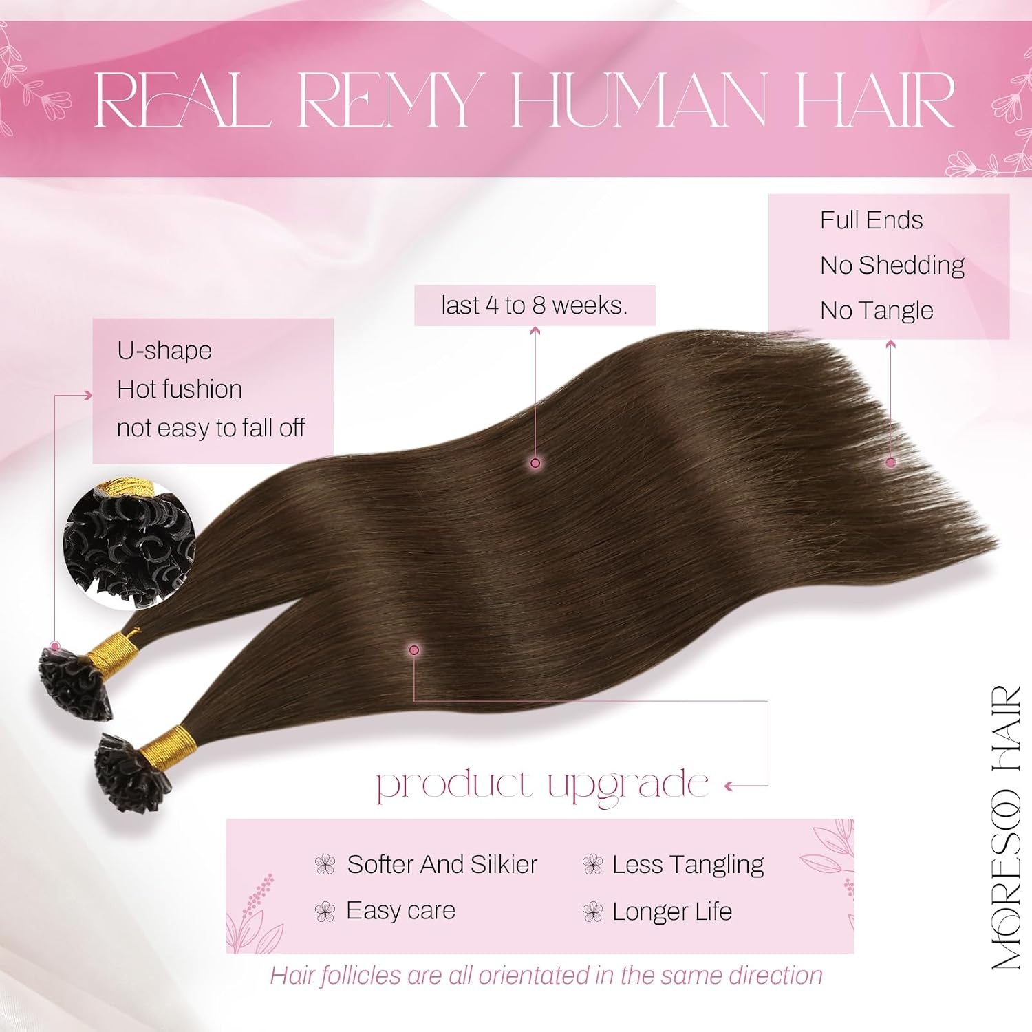 image:imageMoresoo Fusion Hair Extensions Human Hair Brunette Blend 22 Inch