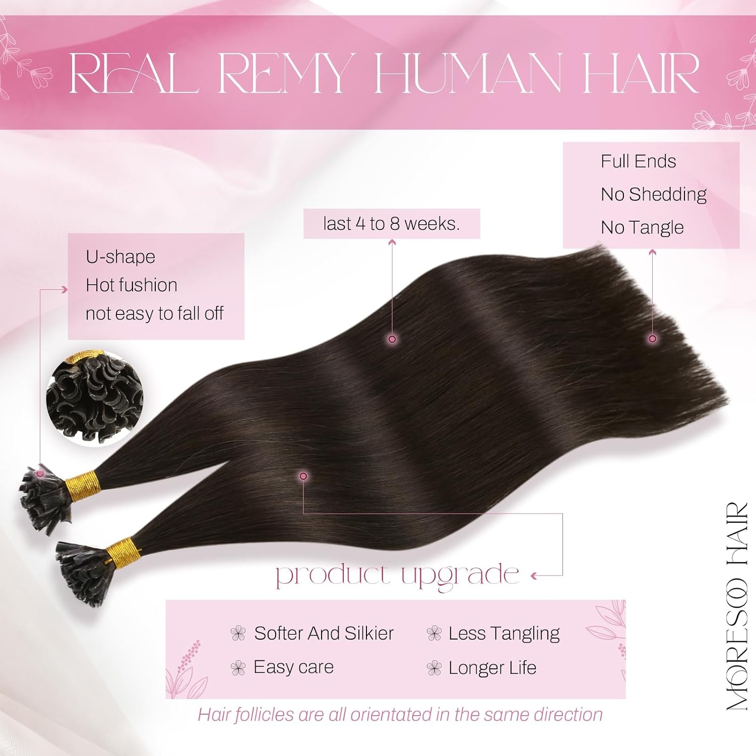 image:imageMoresoo Fusion Hair Extensions Human Hair Brunette Blend 22 Inch