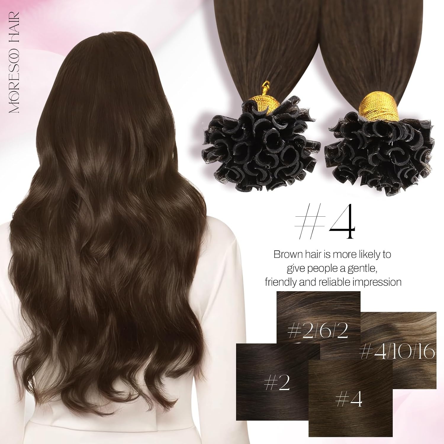 image:imageMoresoo Fusion Hair Extensions Human Hair Brunette Blend 24 Inch