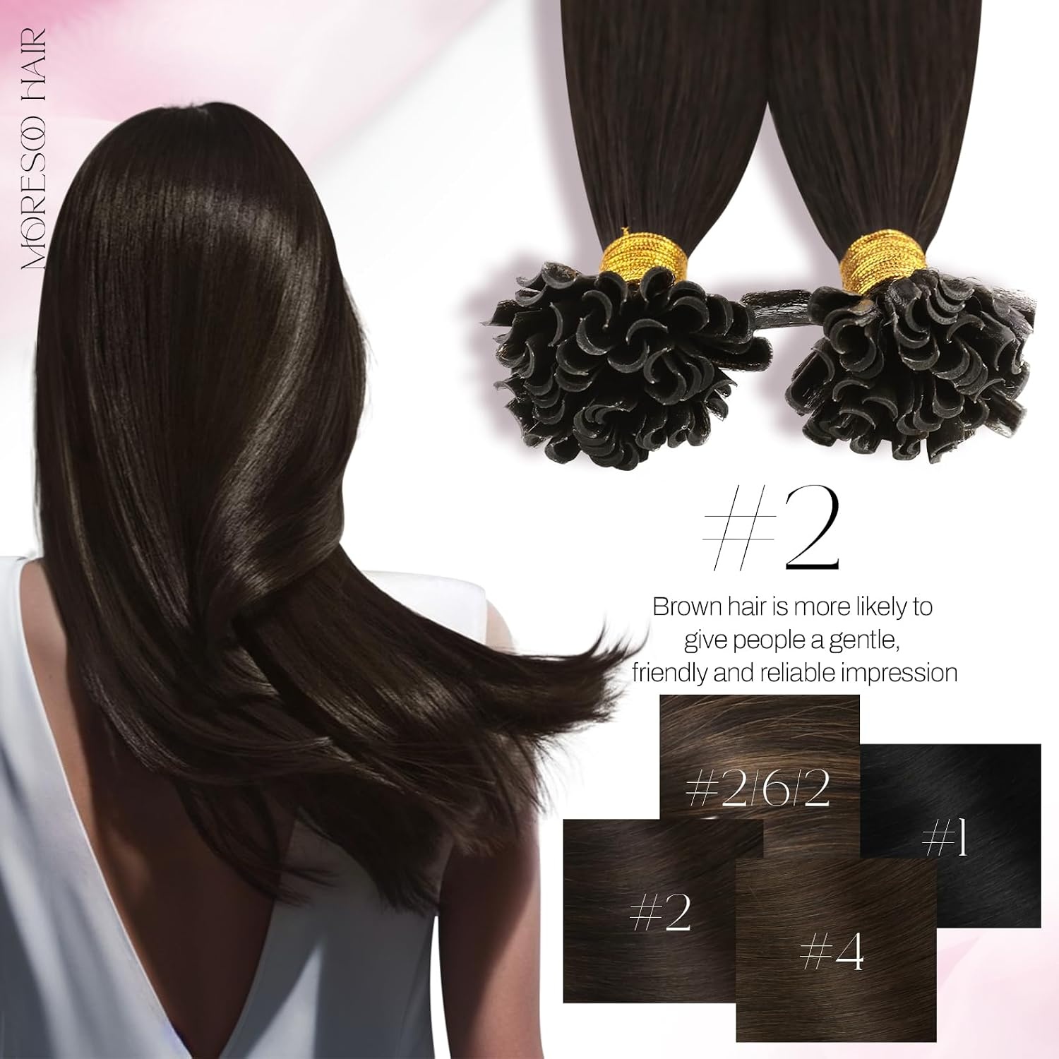 image:imageMoresoo Fusion Hair Extensions Human Hair Brunette Blend 24 Inch