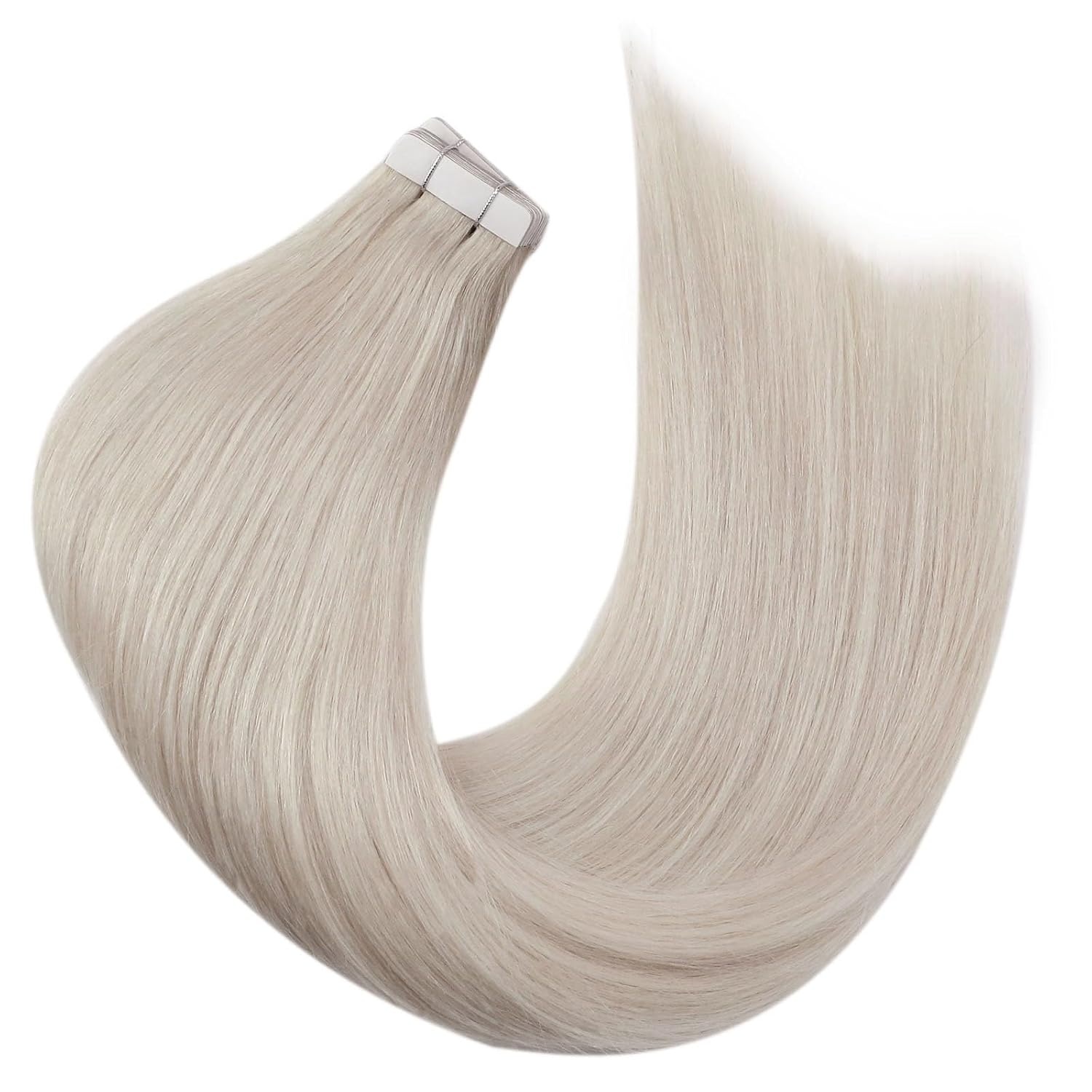 image:imageMoresoo Hair Extensions Tape in 20 Inch Blonde Hair Extensions Unprocessed Hair Color 60A White Blonde Seamless PU Skin Weft Natural Hair 50g100g Total 60 Pieces