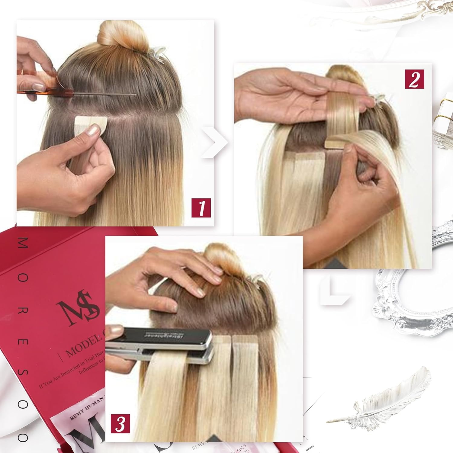 image:imageMoresoo Hair Extensions Tape in 20 Inch Blonde Hair Extensions Unprocessed Hair Color 60A White Blonde Seamless PU Skin Weft Natural Hair 50g100g Total 60 Pieces