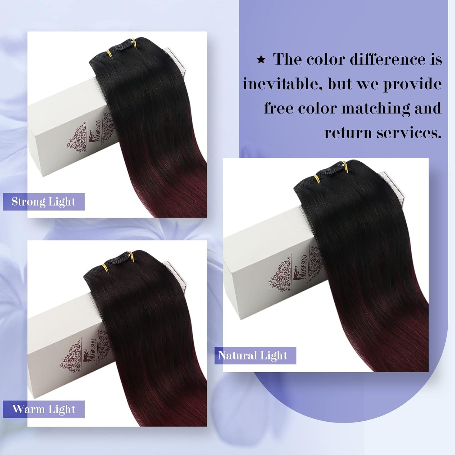 image:imageMoresoo Human Hair Clip in Extensions Remy Hair 20 Inch Burgundy Straight Clip in Real Hair Extensions Off Black to Wine Red 1B99J PULace Total 2 Packs Clip in Hair