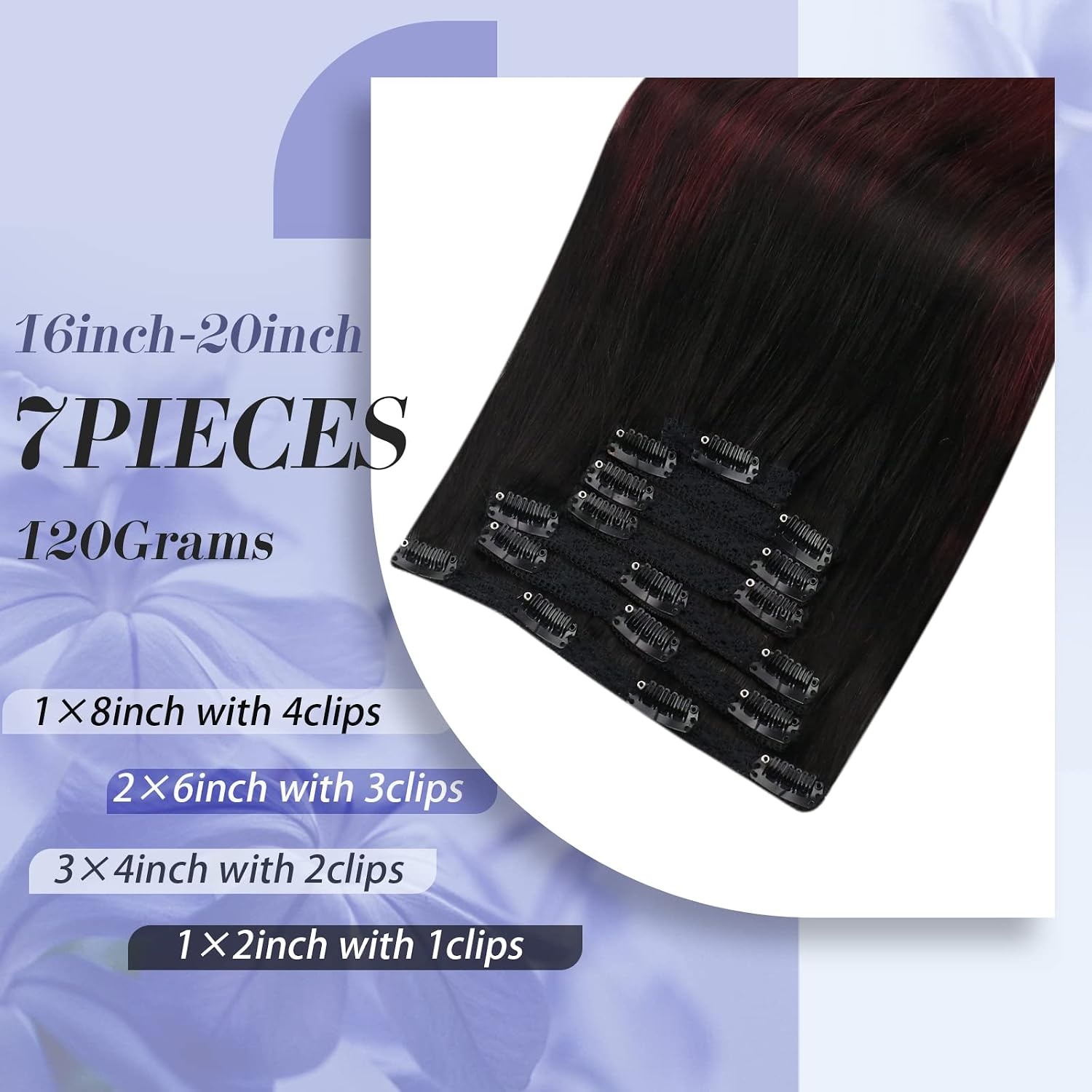 image:imageMoresoo Human Hair Clip in Extensions Remy Hair 20 Inch Burgundy Straight Clip in Real Hair Extensions Off Black to Wine Red 1B99J PULace Total 2 Packs Clip in Hair