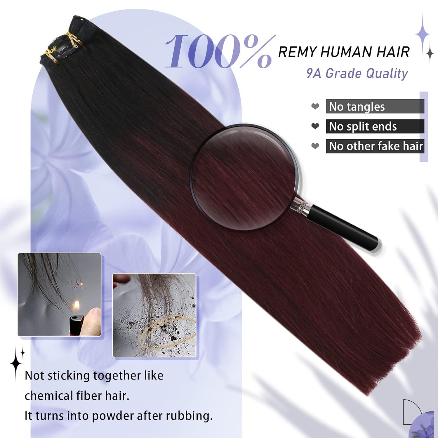 image:imageMoresoo Human Hair Clip in Extensions Remy Hair 20 Inch Burgundy Straight Clip in Real Hair Extensions Off Black to Wine Red 1B99J PULace Total 2 Packs Clip in Hair