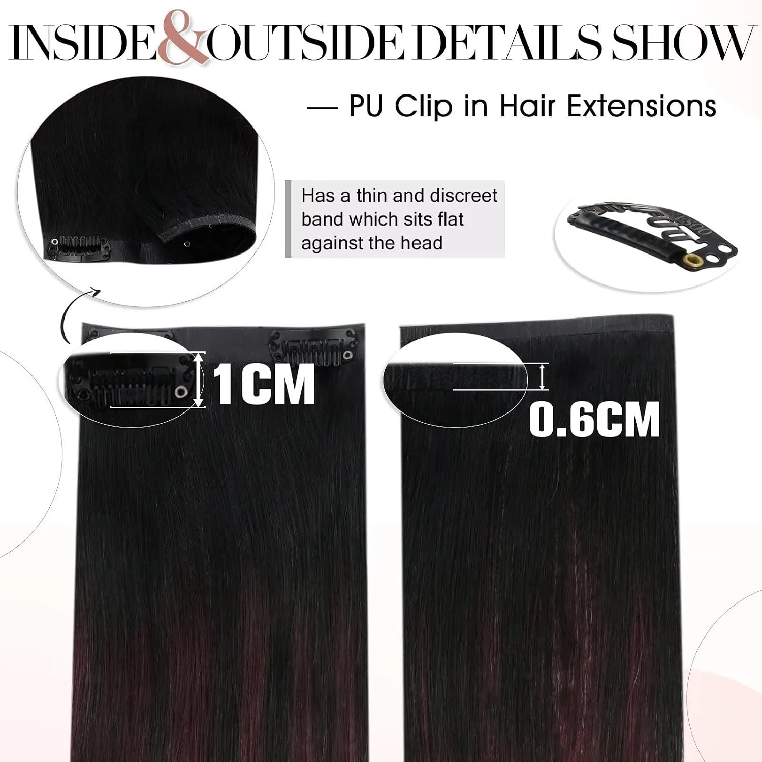 image:imageMoresoo Human Hair Clip in Extensions Remy Hair 20 Inch Burgundy Straight Clip in Real Hair Extensions Off Black to Wine Red 1B99J PULace Total 2 Packs Clip in Hair