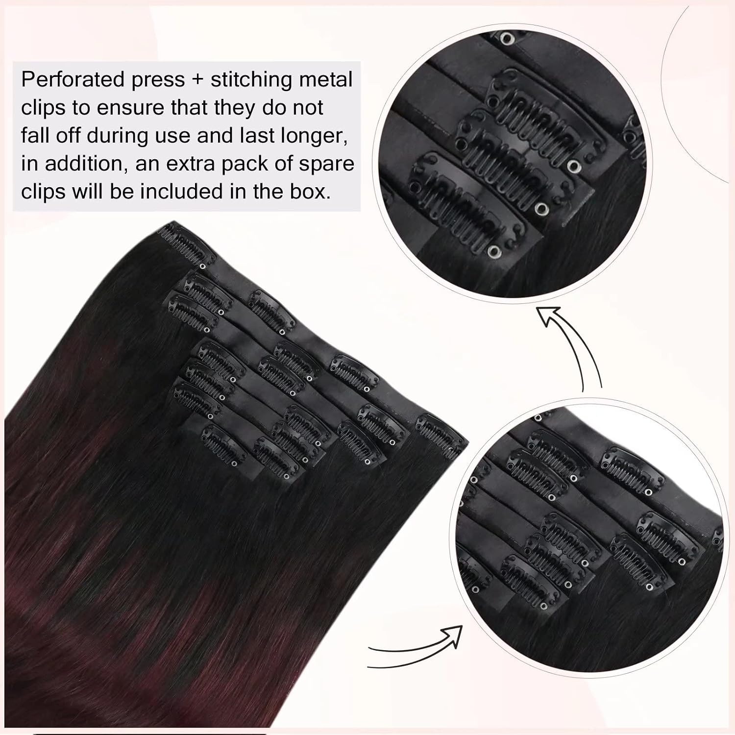 image:imageMoresoo Human Hair Clip in Extensions Remy Hair 20 Inch Burgundy Straight Clip in Real Hair Extensions Off Black to Wine Red 1B99J PULace Total 2 Packs Clip in Hair